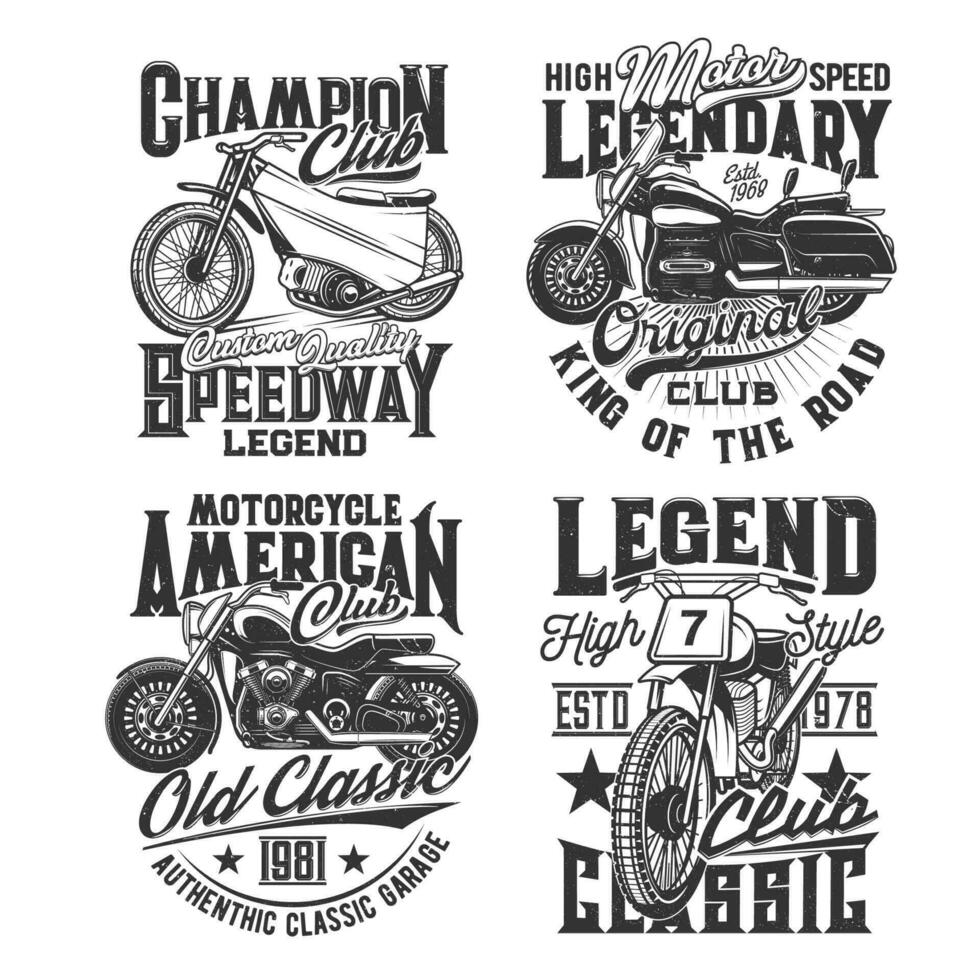 pista de carreras club camiseta huellas dactilares, motocicleta deporte vector