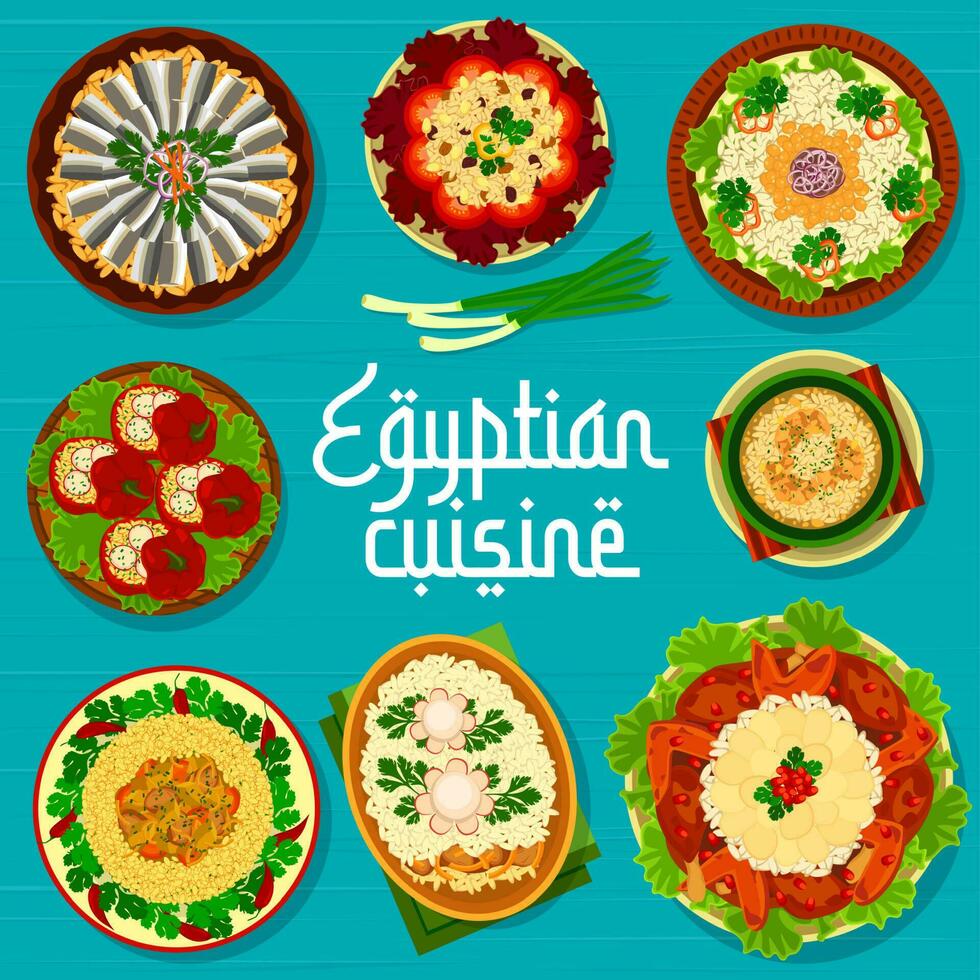 Egyptian cuisine restaurant menu cover, meals vector