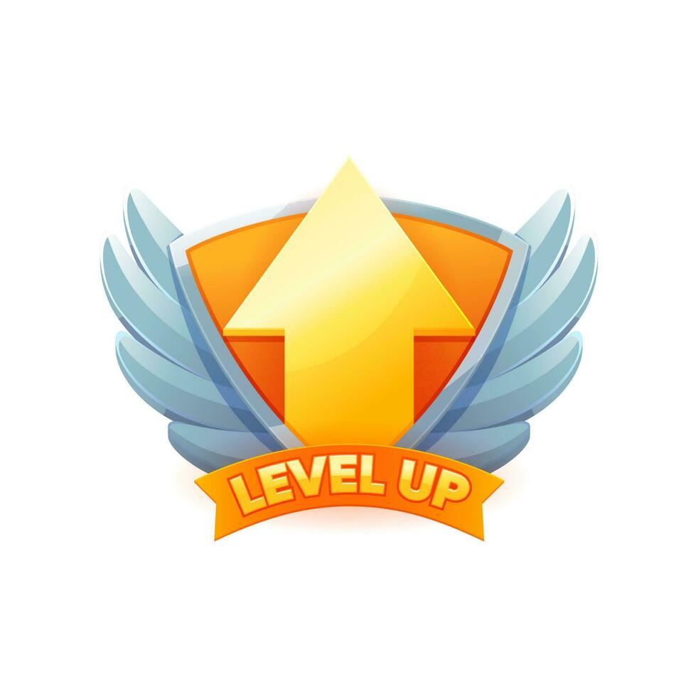 Game level up badge and win icon vector bonus rank