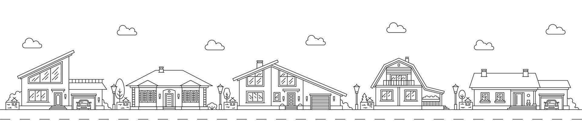 Neighborhood houses buildings line concept vector