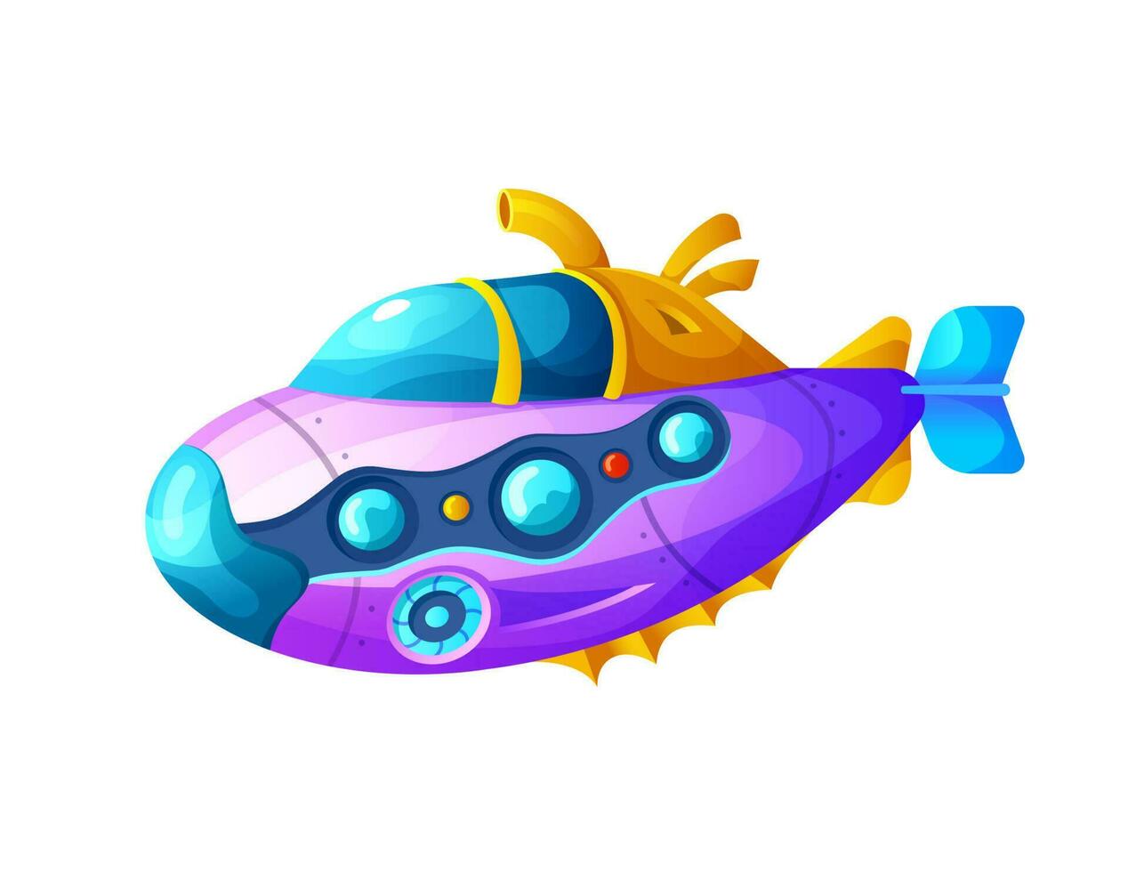 Cartoon submarine with periscope, bathyscaphe boat vector