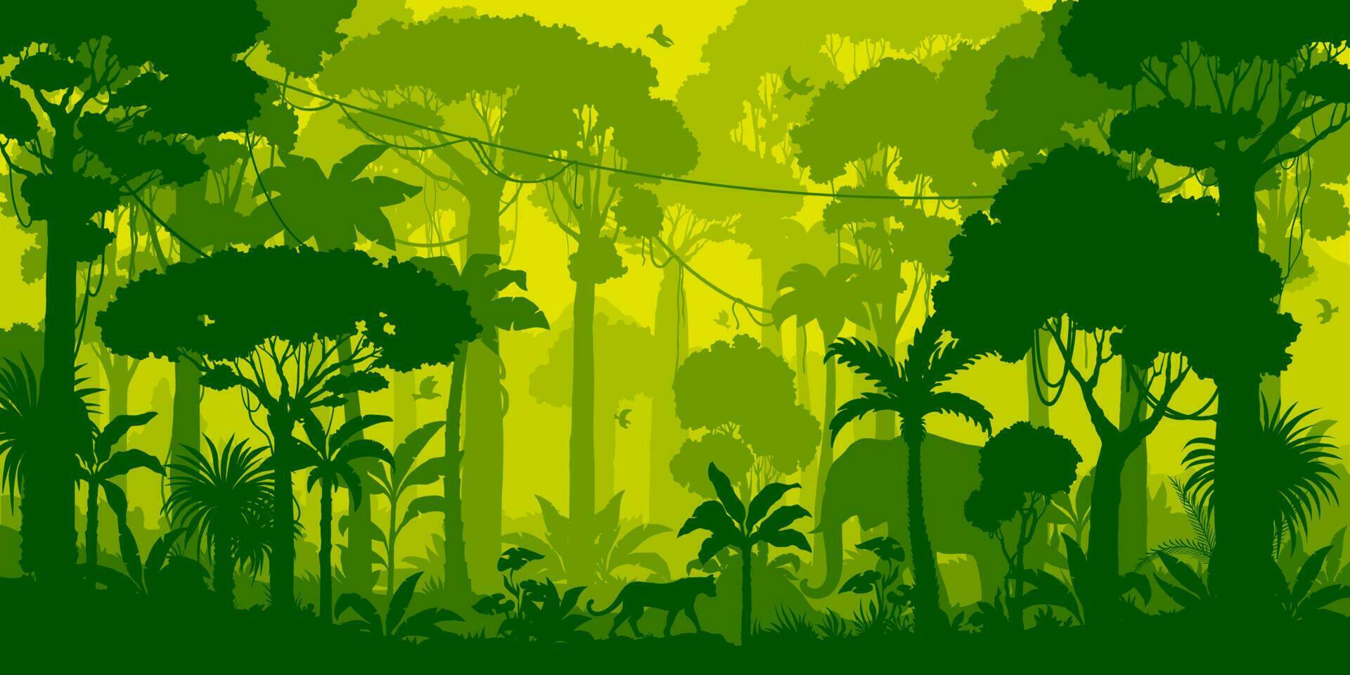 Jungle forest silhouette, rainforest background vector