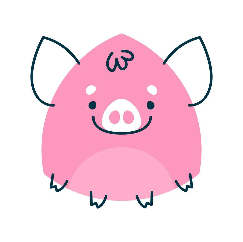 Pink pig cartoon animal, math shape character vector
