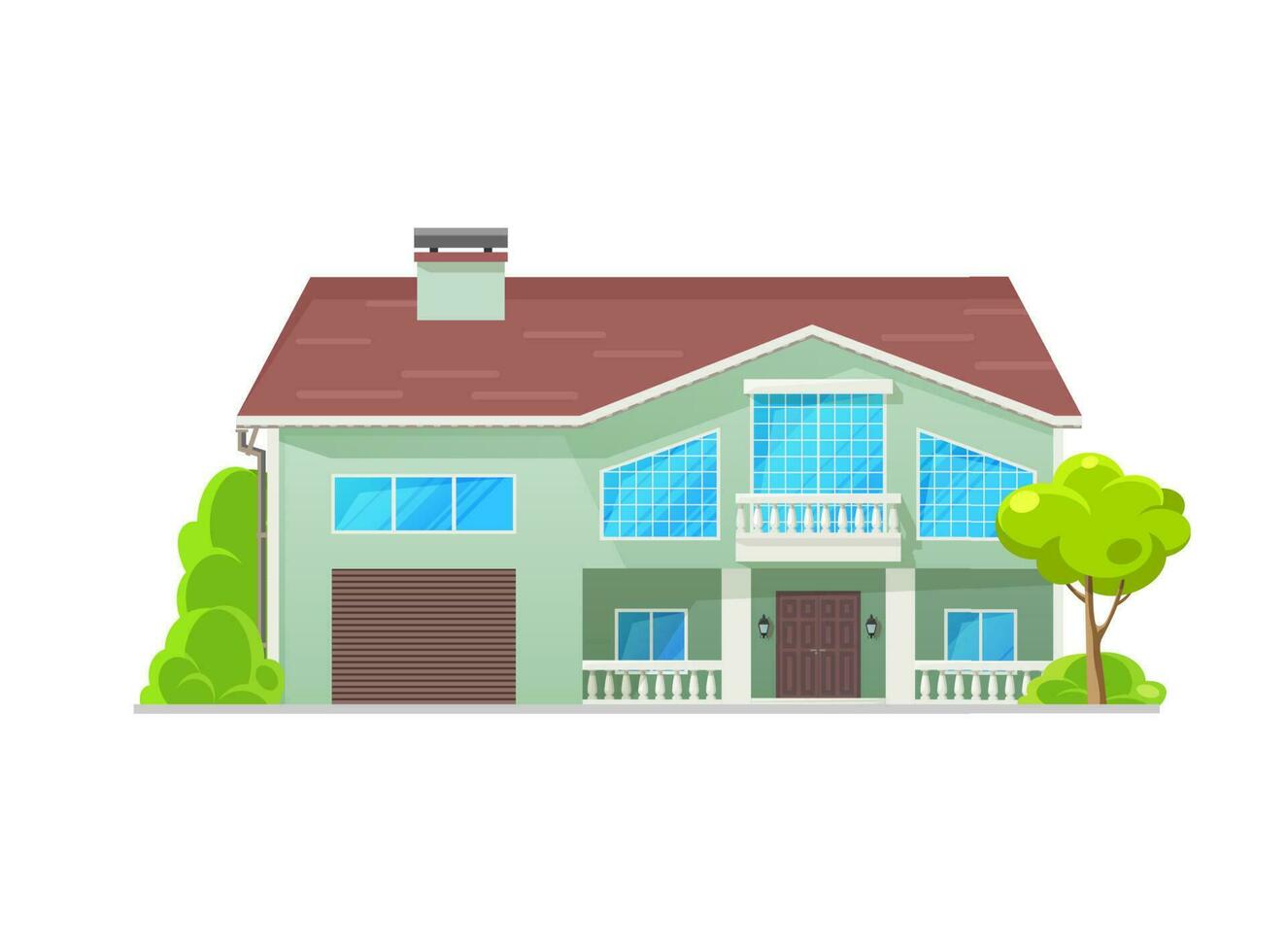 Residential two-storey house building with garage vector