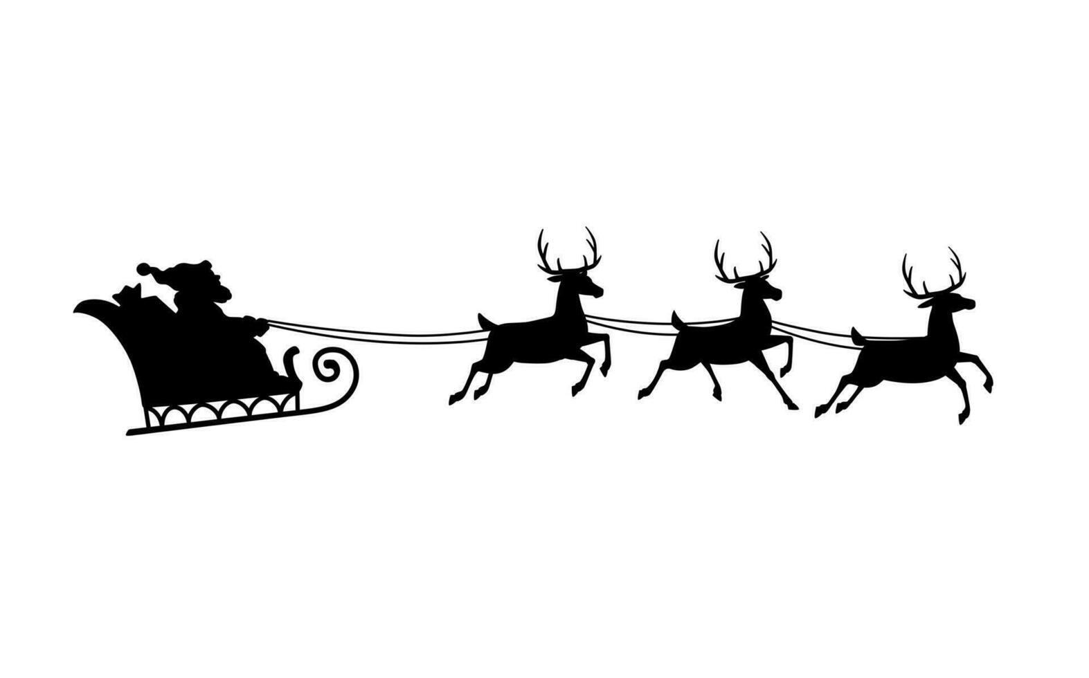Christmas Santa sleigh silhouette, reindeer, Claus vector