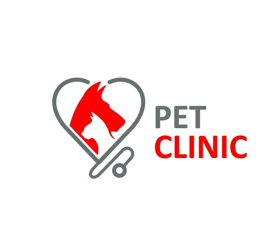 Pet clinic icon, dog and cat in stethoscope heart vector