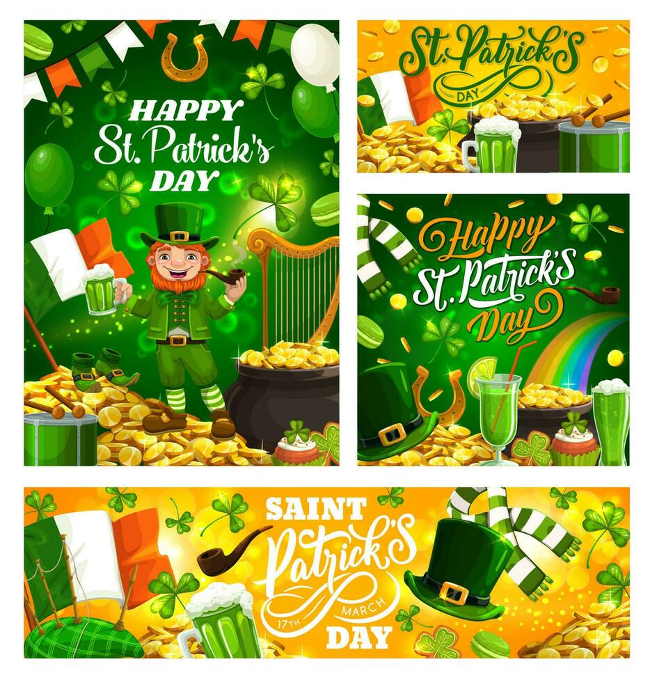 Patricks day spring holiday symbols and lettering vector