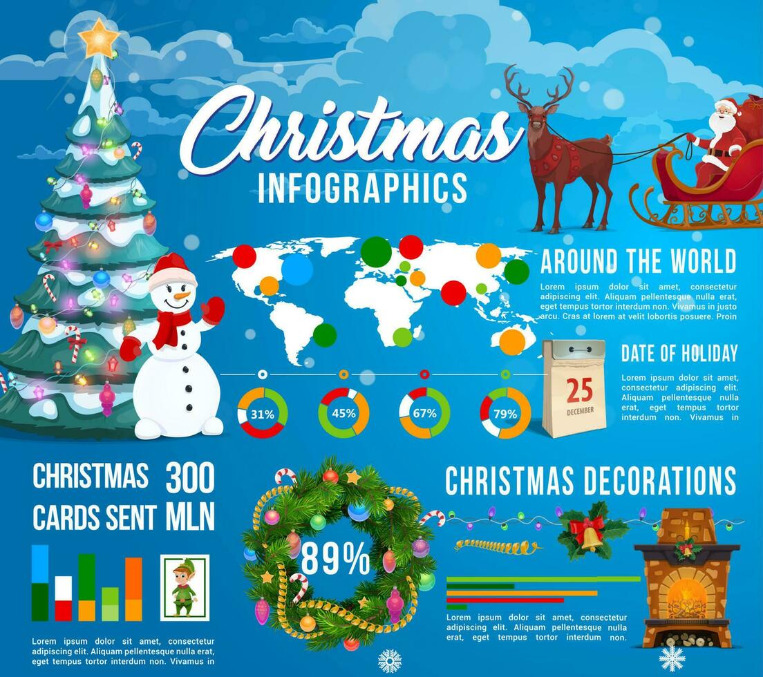 Navidad infografía, Navidad árbol y Papa Noel cartas vector