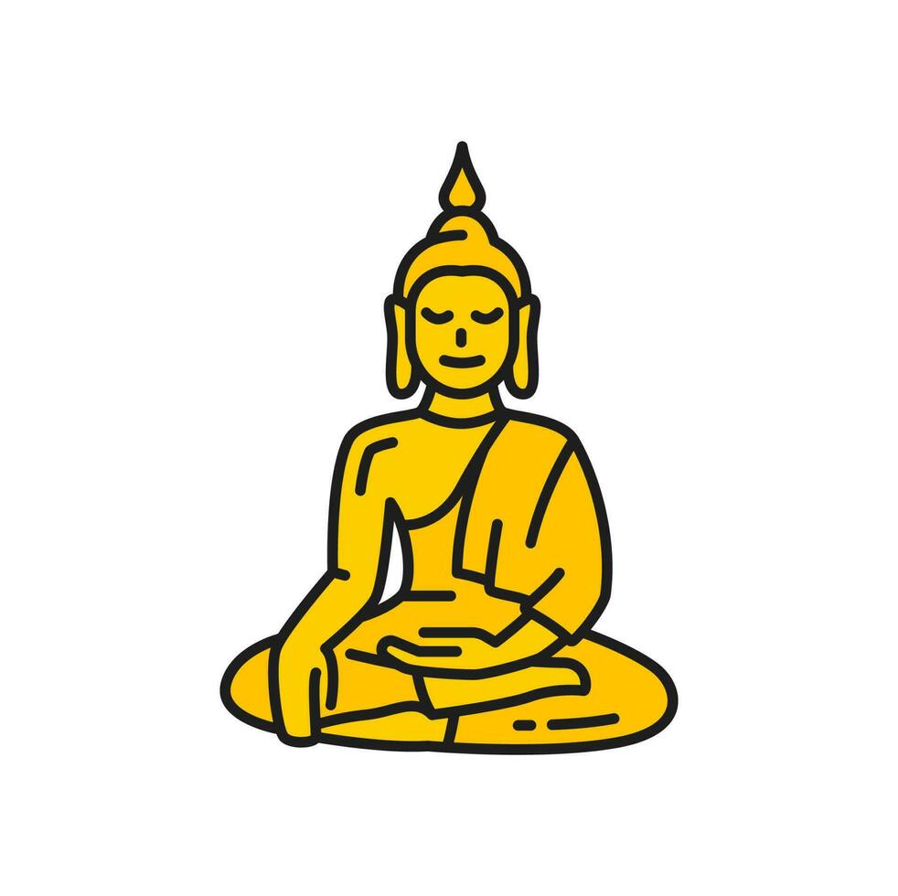 Big Buddha large golden statue prayer, lotus pose vector