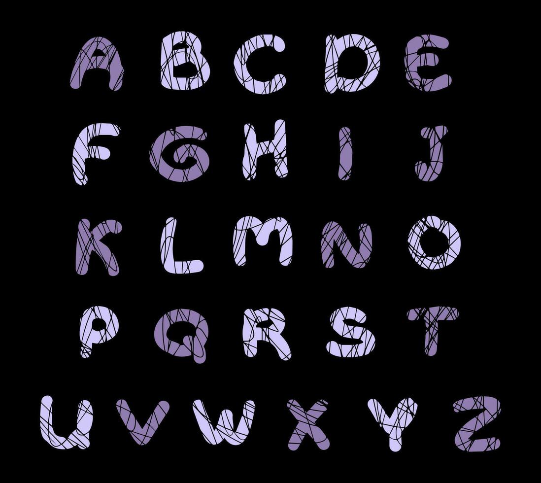 capital de colores alegre mosaico alfabeto letras ilustración en garabatear estilo. aislado vector letras en un blanco antecedentes.