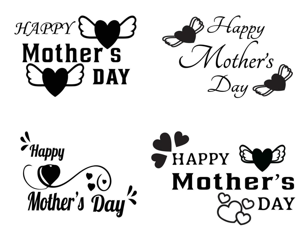 Happy Mothers Day Text Stylish Typographic Inscription With Hearts Vector