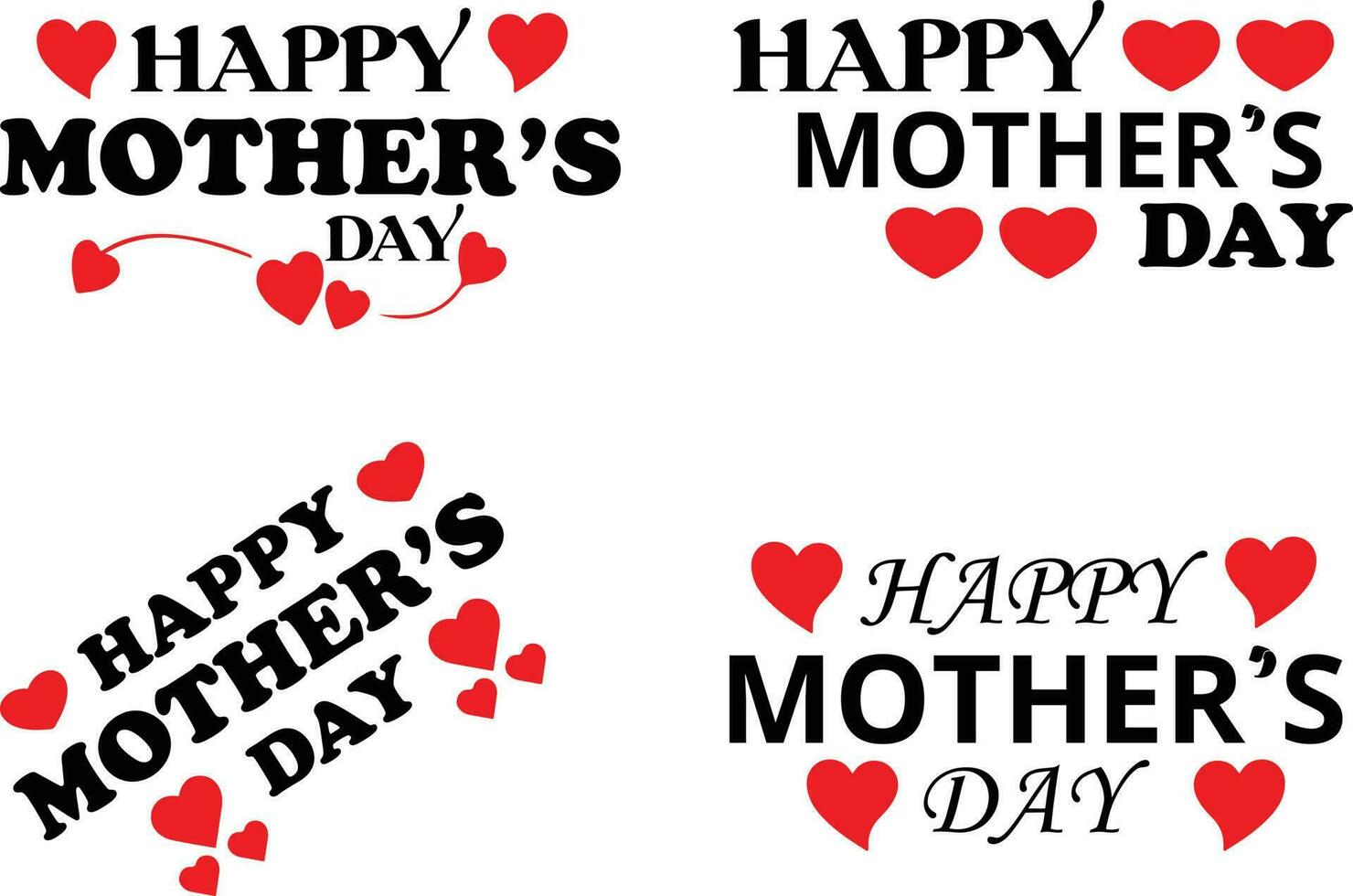 Happy Mothers Day Text Stylish Typographic Inscription With Hearts Vector
