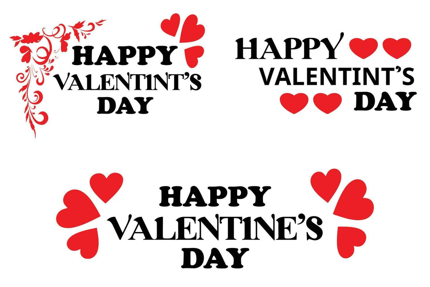 Happy Valentine's Day Stylish Text Typographic Inscription With Hearts Vector Set