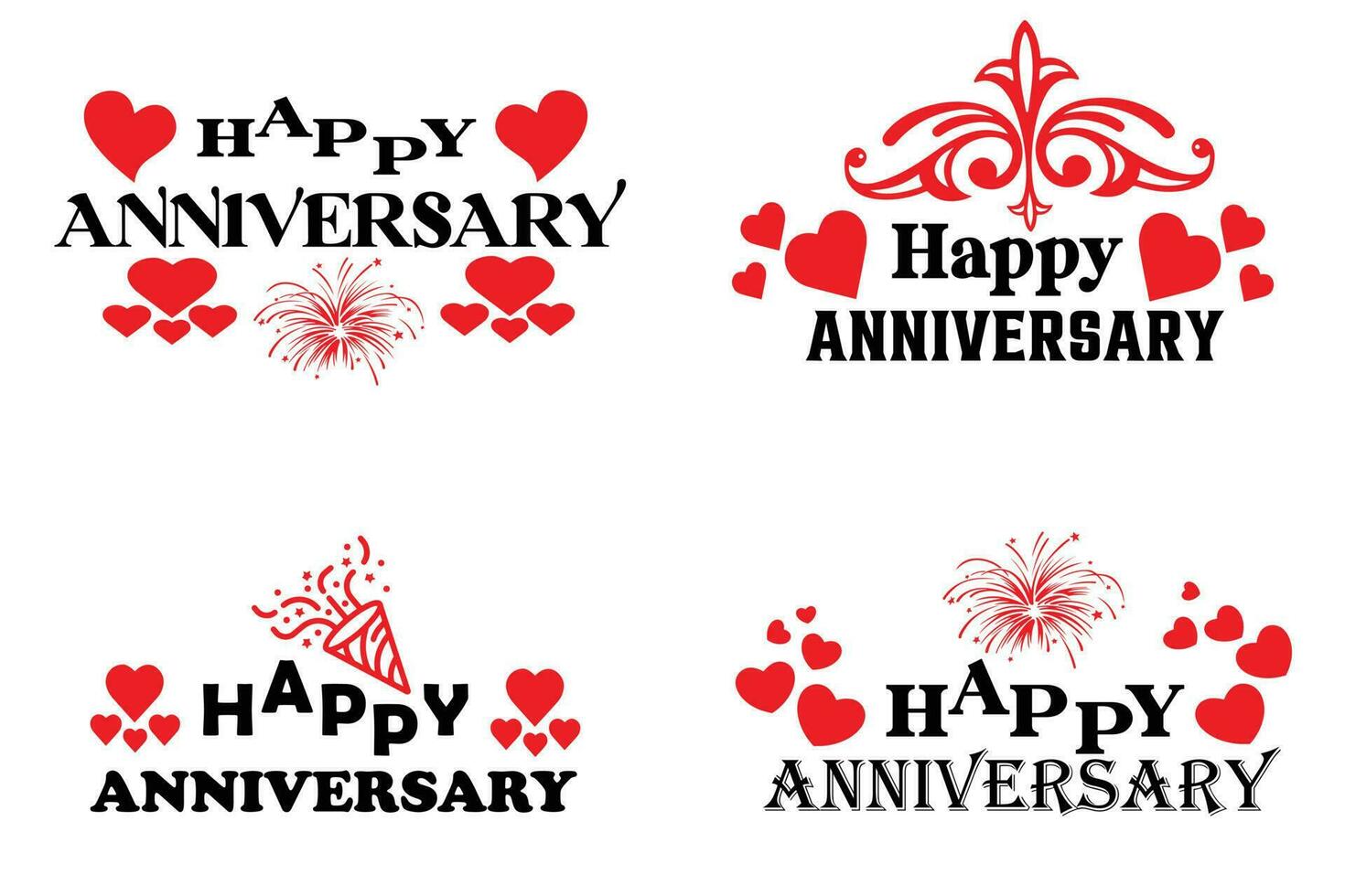 Happy Anniversary Stylish Typographic Inscription With Hearts Vector