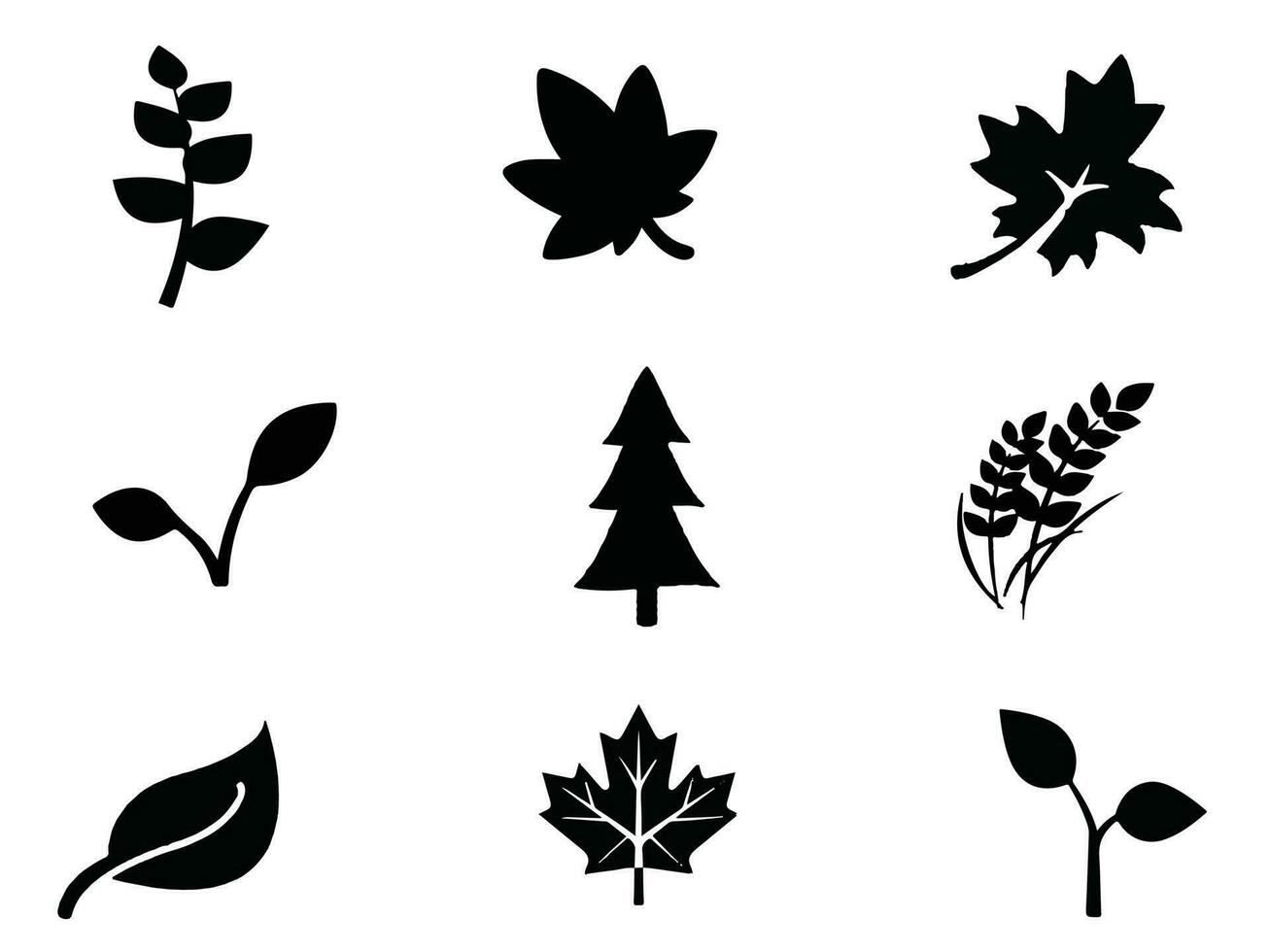 Leaf And Tree Black On White Background Silhouette Vector Art illustration Design