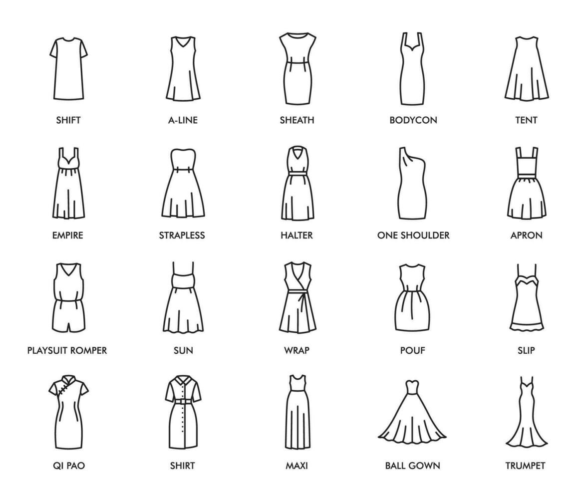 Woman dresses isolated icons, female fashion vector