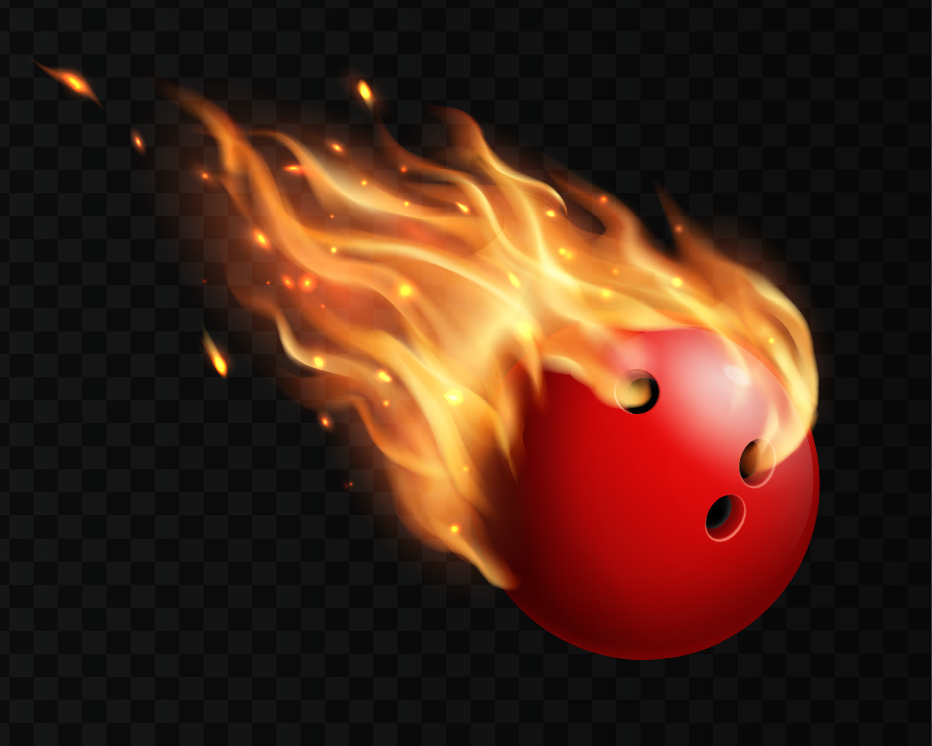 Isolated flying bowling ball with fire flame trail 24082309 Vector Art