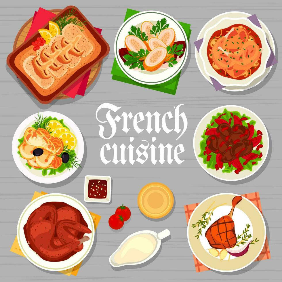 French cuisine menu meals cover page design vector