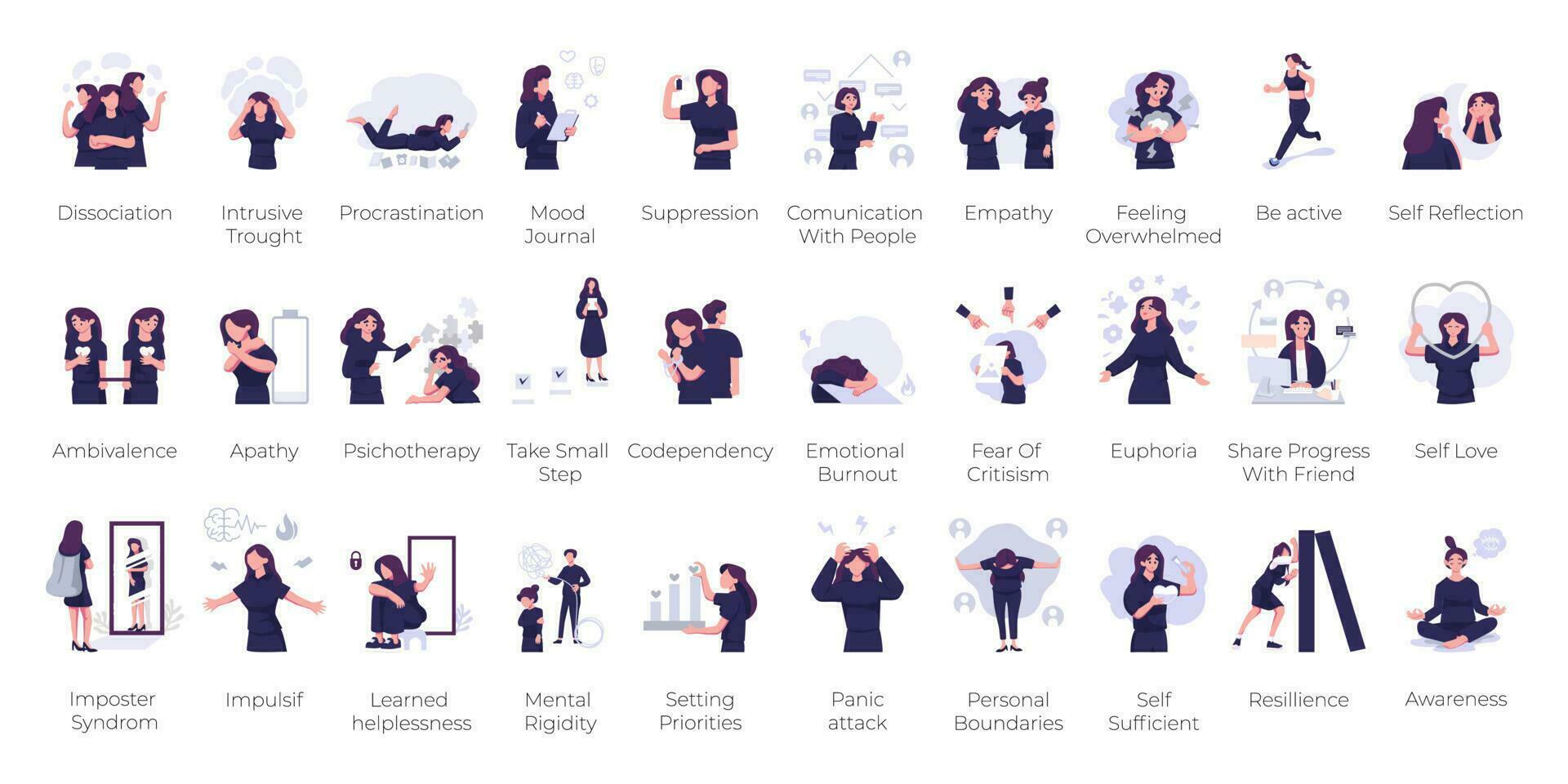 Psychology concepts set flat style illustration design vector