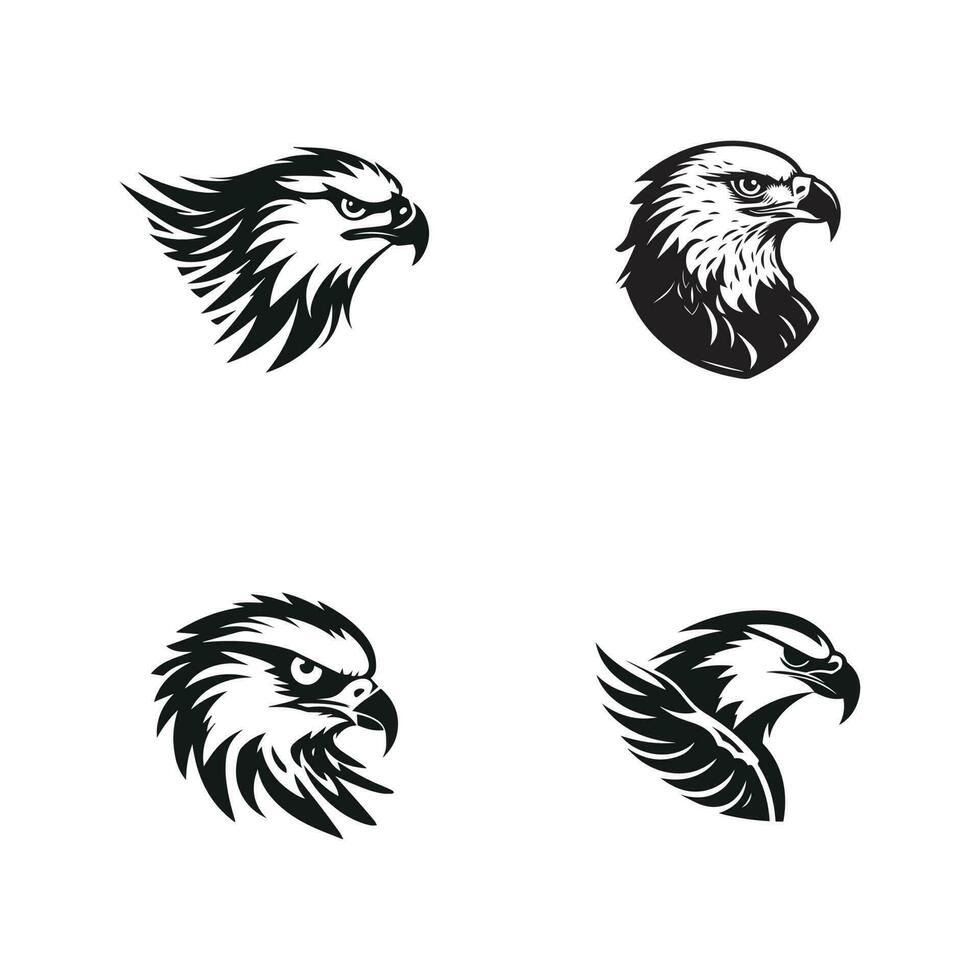 Eagles or Hawk logos icons set in aggressive style eagle silhouettes vector