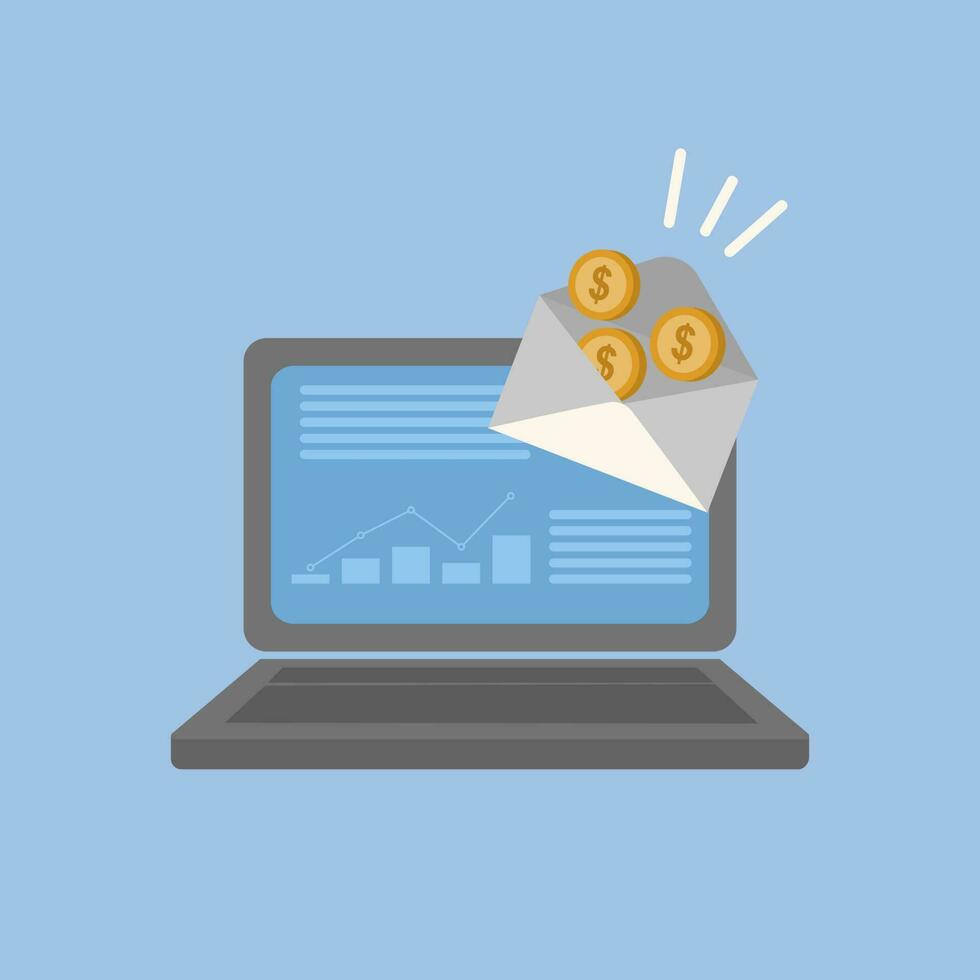 laptop with earning graphic and mail vector