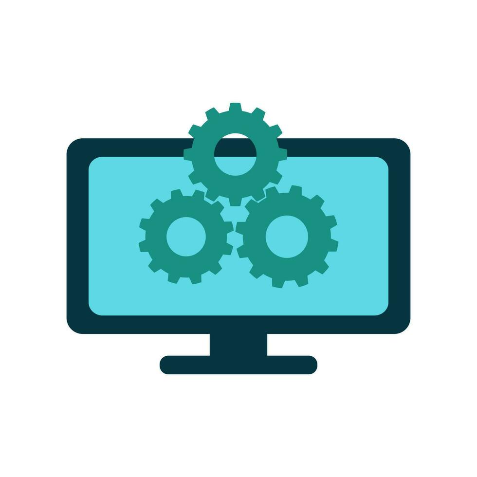 Technical support icon. Computer service. Gears on screen laptop vector