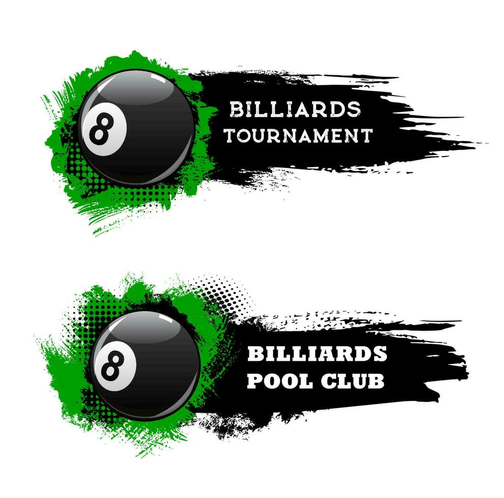 Billiards tournament banners, pool snooker club vector