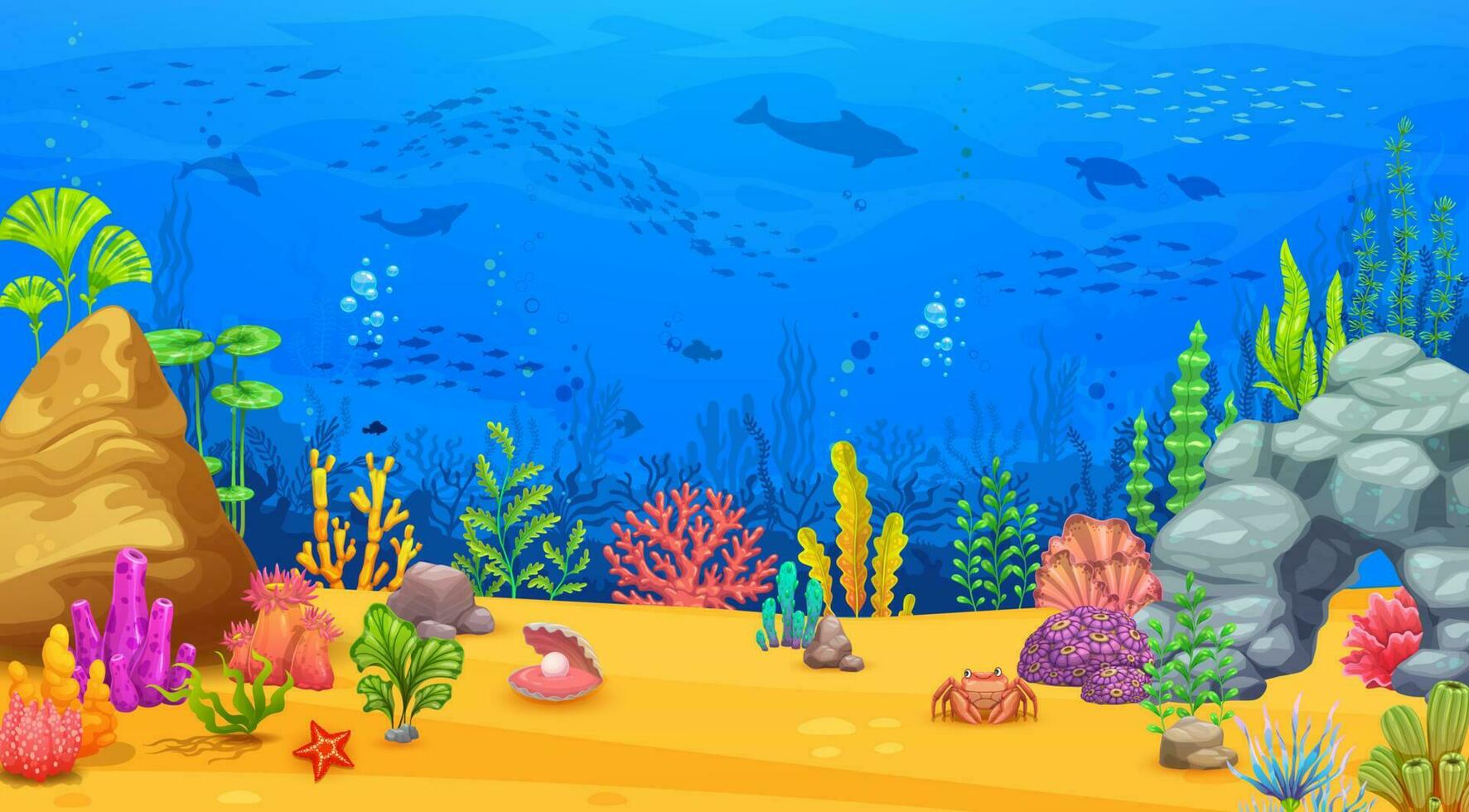 Cartoon underwater sea landscape, game level vector