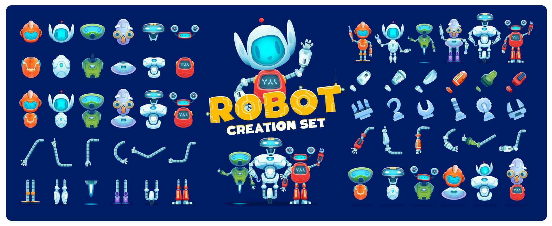 robot creación equipo, dibujos animados personaje constructor vector
