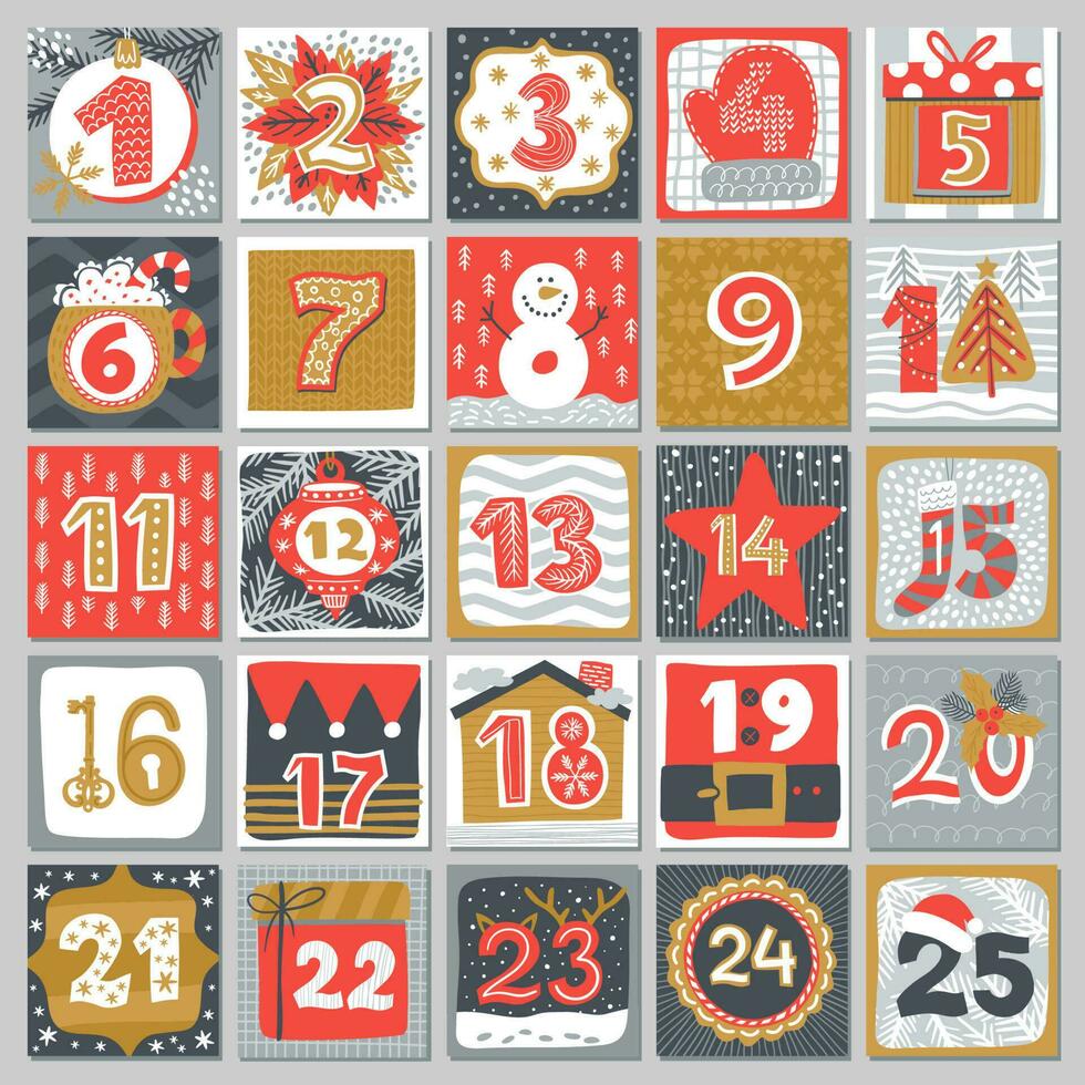 Advent calendar, Christmas holiday countdown vector