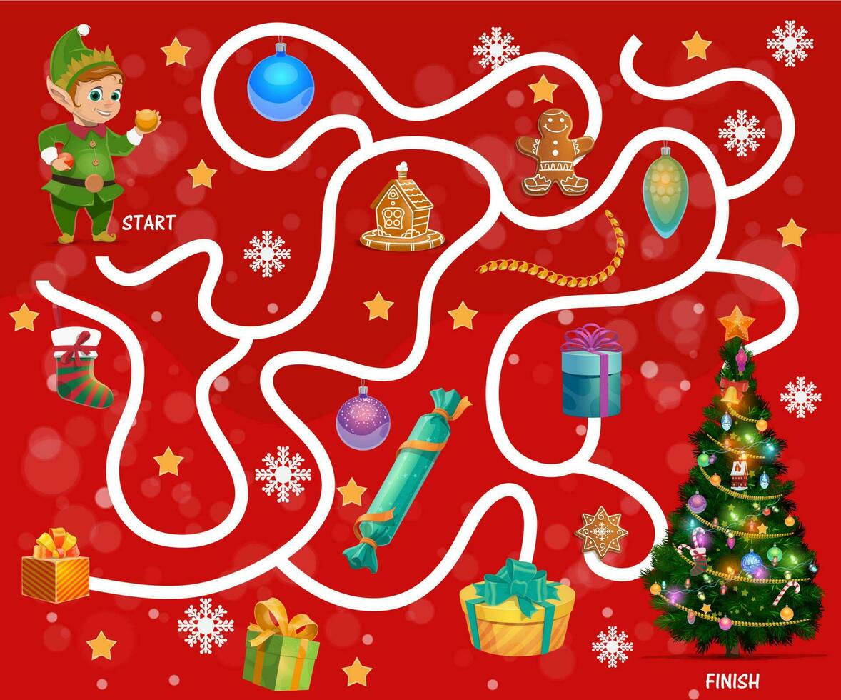 Child find way maze with Christmas gift and sweets vector