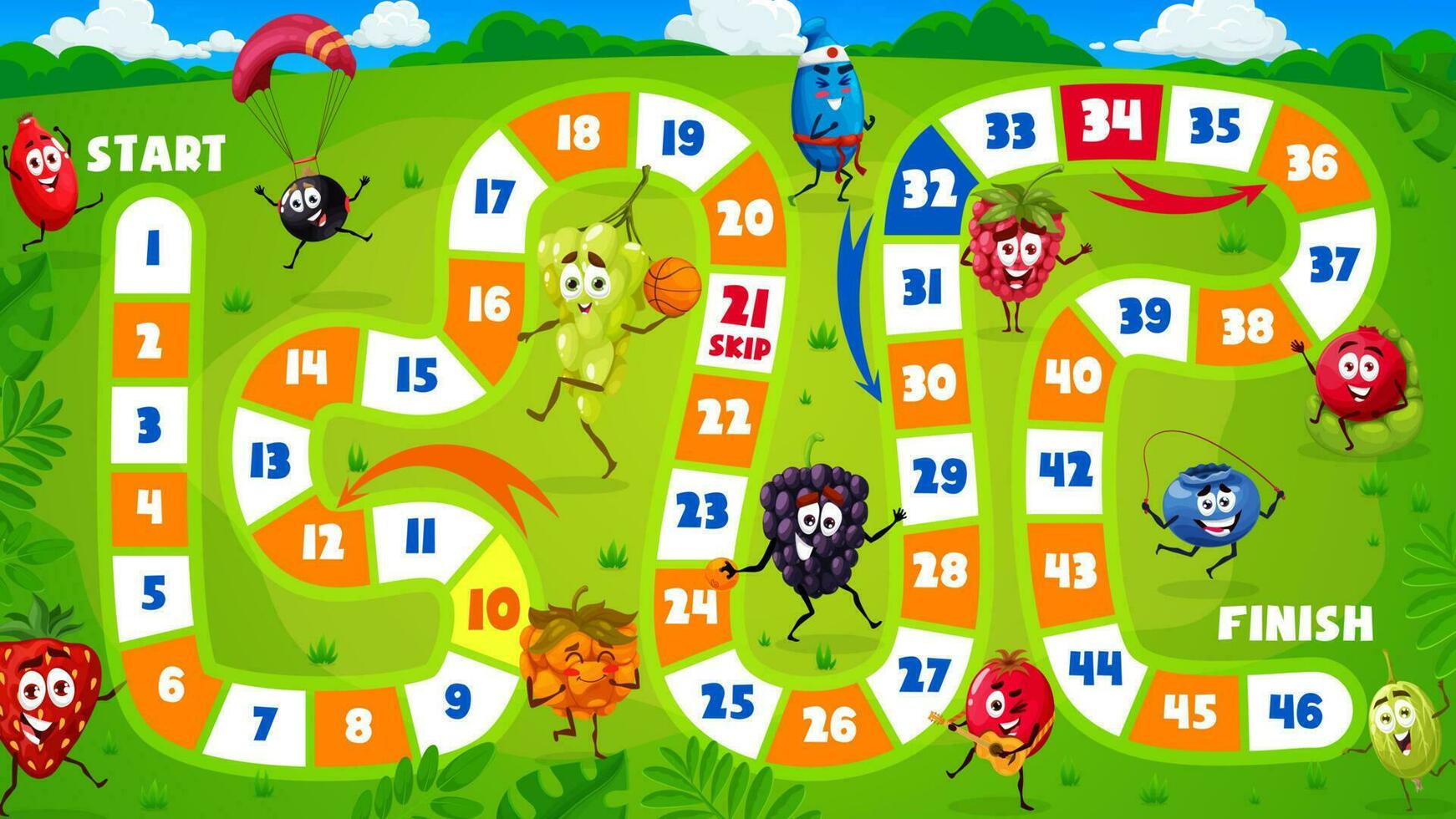 Kids board game cartoon berry characters at summer vector