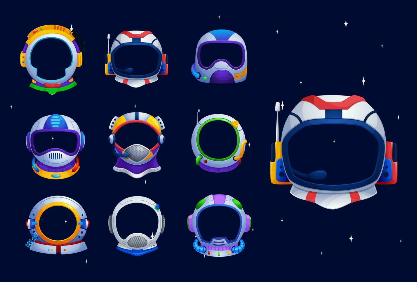 Kids astronaut space helmets, photo booth props vector