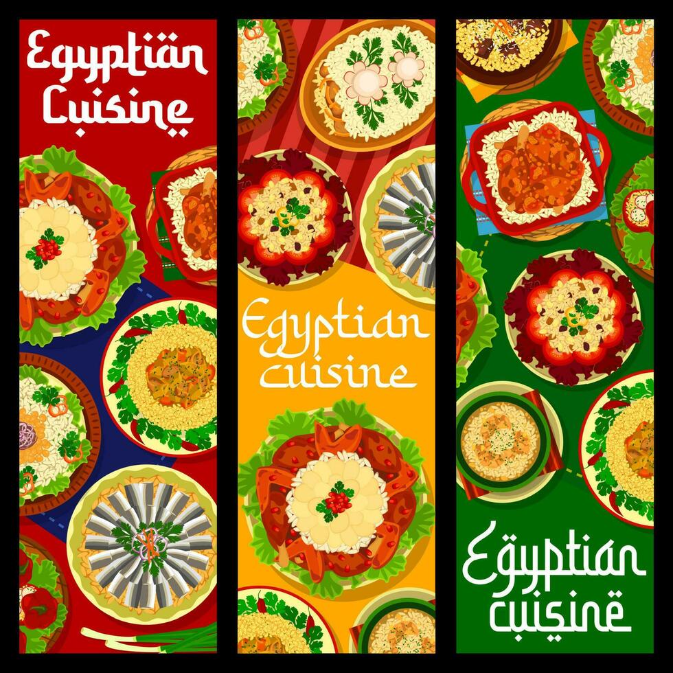 Egyptian cuisine restaurant meals banners, food vector