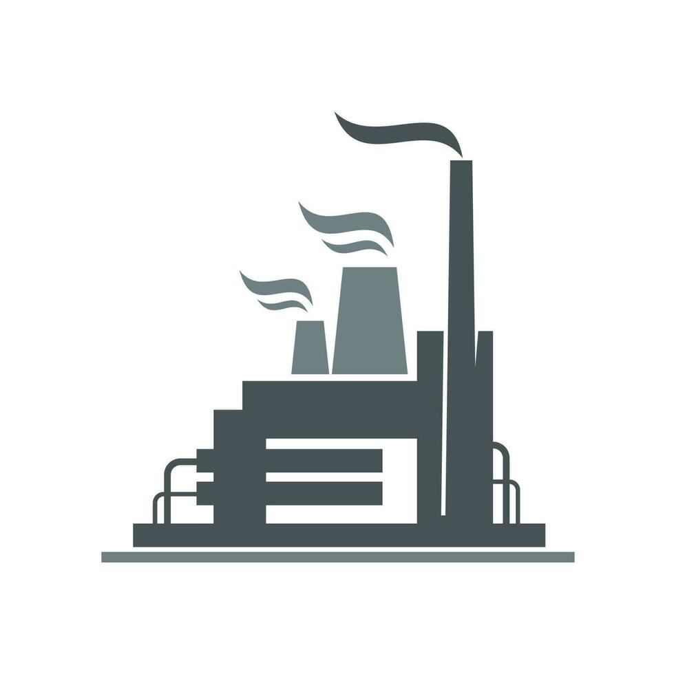 Factory icon, industrial plant building silhouette vector