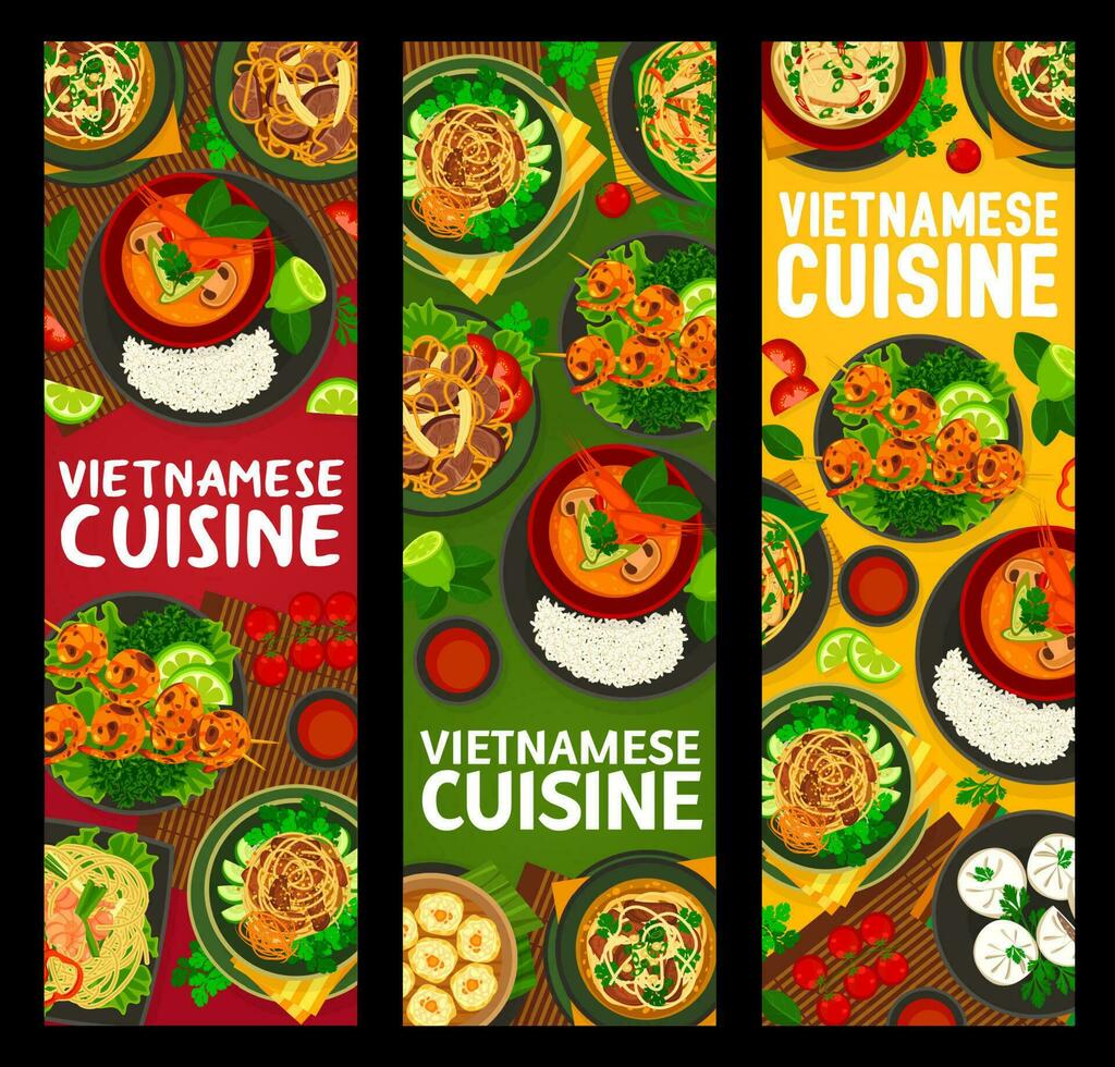vietnamita cocina comida pancartas, nacional platos vector