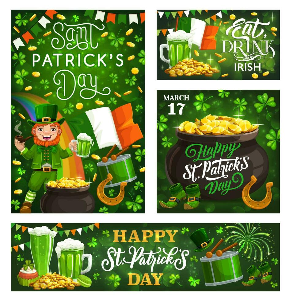 Patricks day spring holiday fest leaflets on green vector