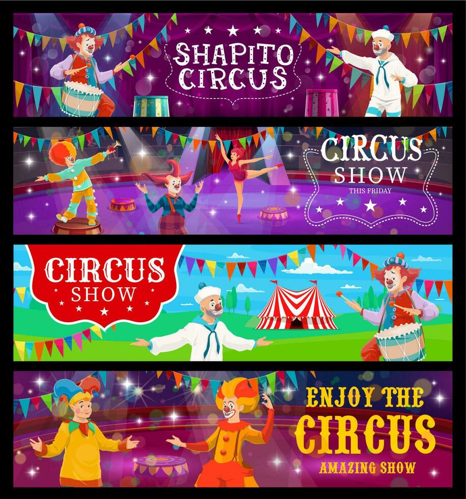 grande parte superior tienda circo pancartas, parque de atracciones carnaval espectáculo vector