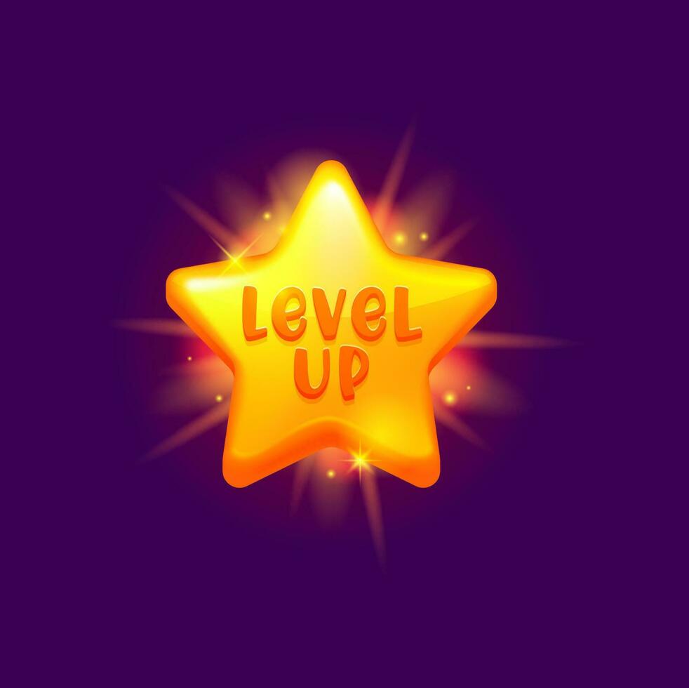 Game level up reward star, rate icon, award badge vector