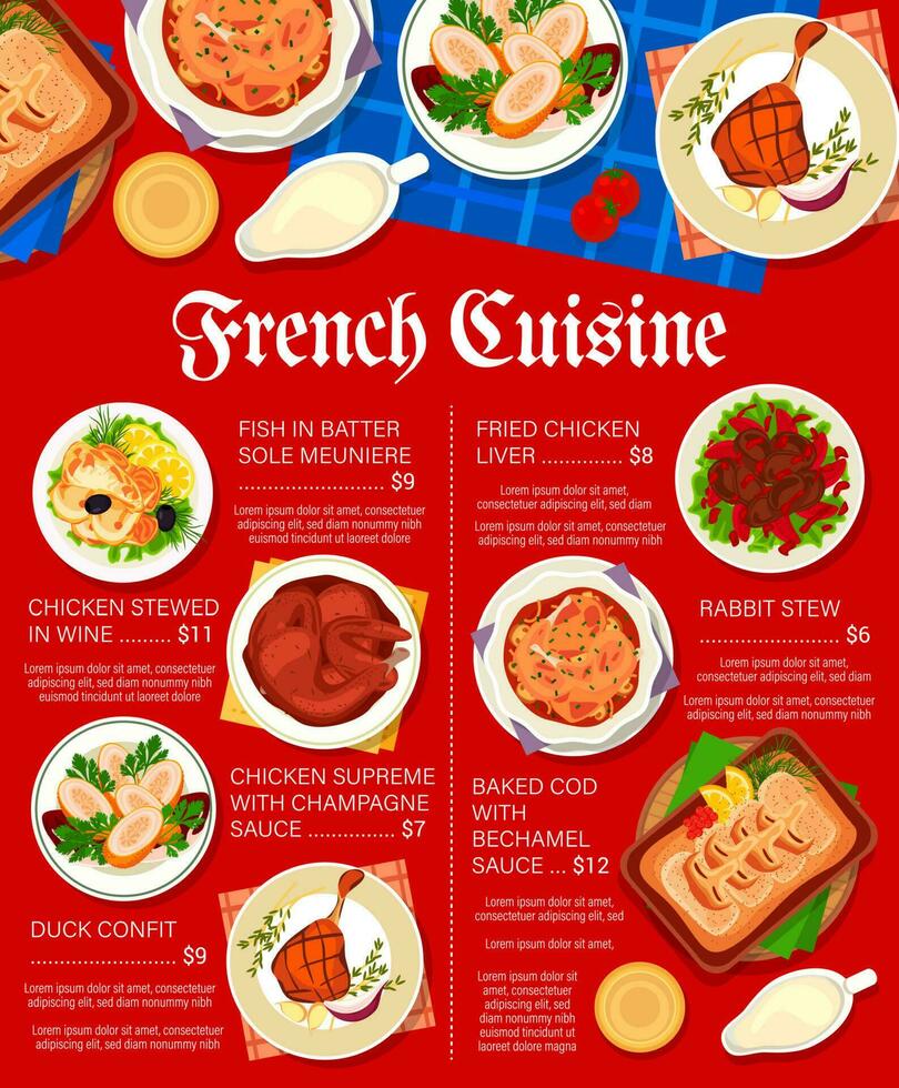 French cuisine restaurant menu vector page