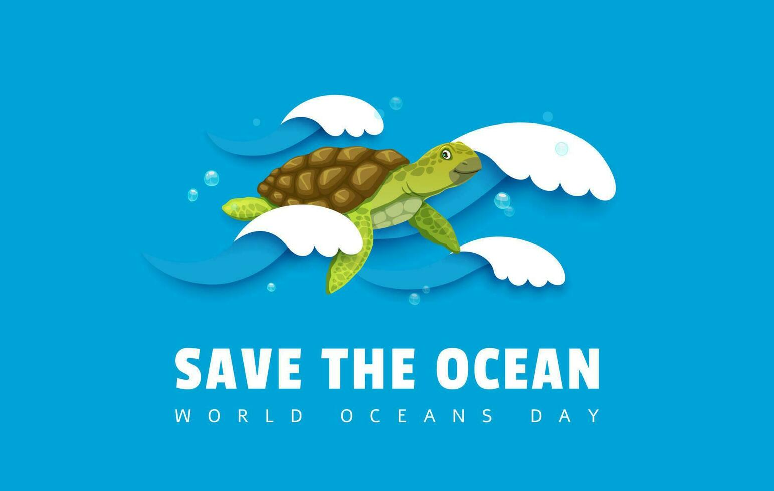 salvar el Oceano póster dibujos animados mar Tortuga papel cortar vector