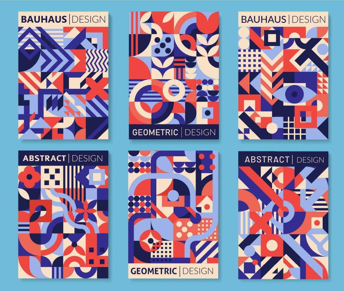 Bauhaus posters, geometric abstract patterns set vector