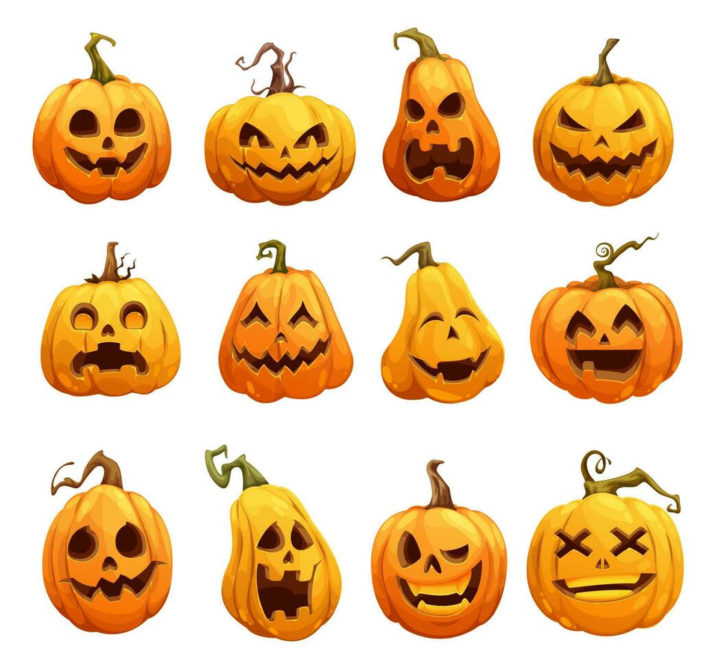 dibujos animados Víspera de Todos los Santos calabazas, de miedo Jack o linterna vector