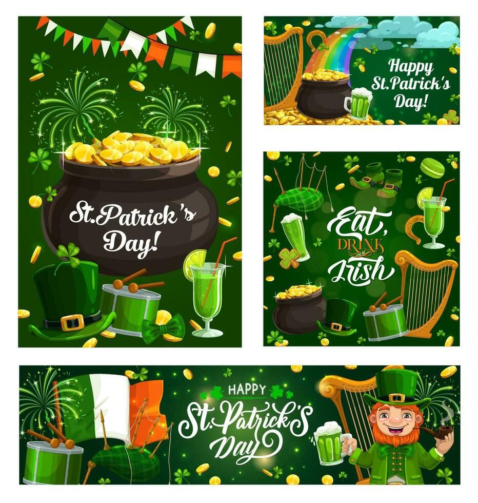 Irish religious holiday St. Patricks day symbols vector