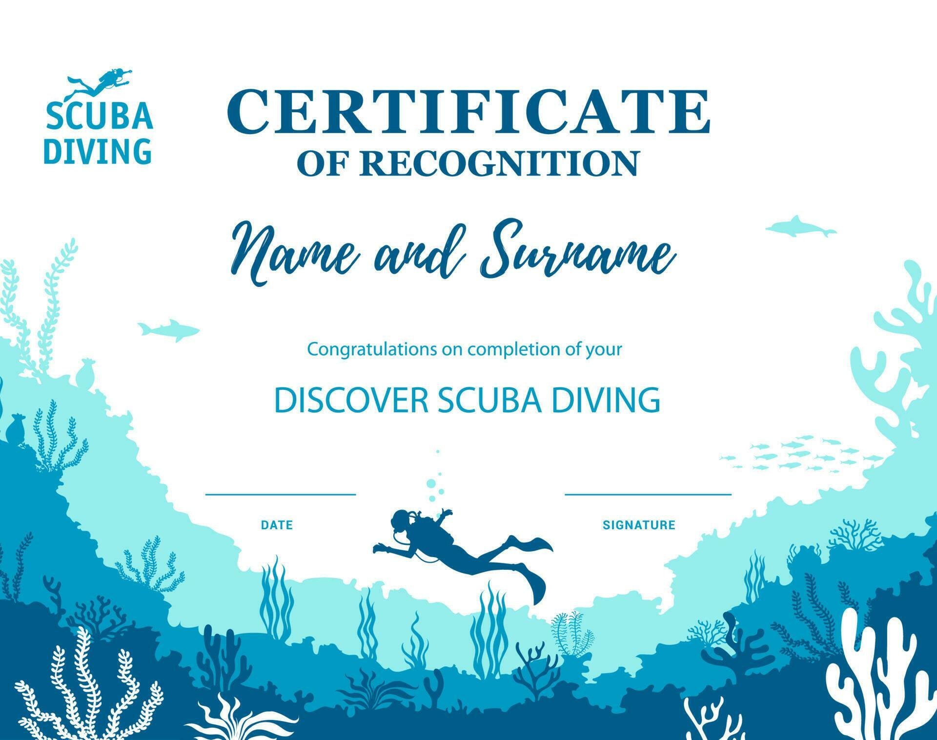 diver certificate, diving club diploma template 24082681 Vector Art at