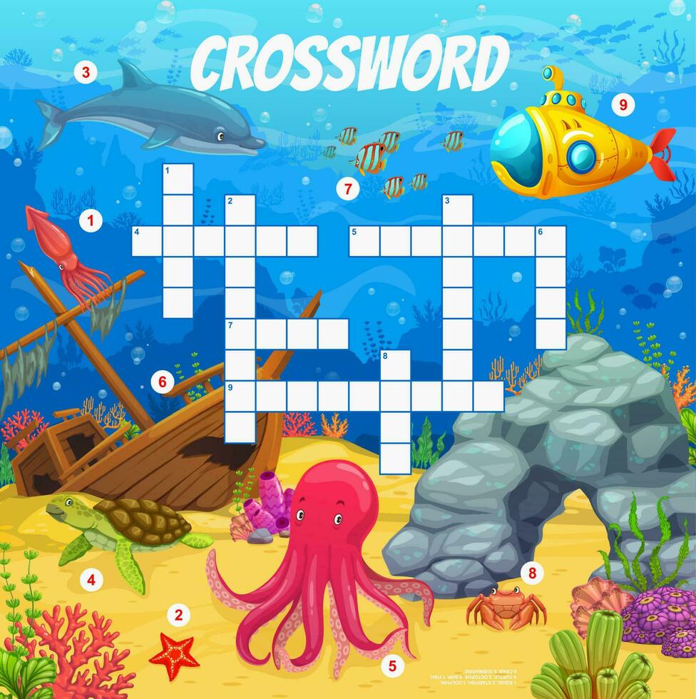 Crossword quiz game sea animals submarine riddle 24082692 Vector Art Crossword quiz game sea animals submarine riddle 24082692 Vector Art