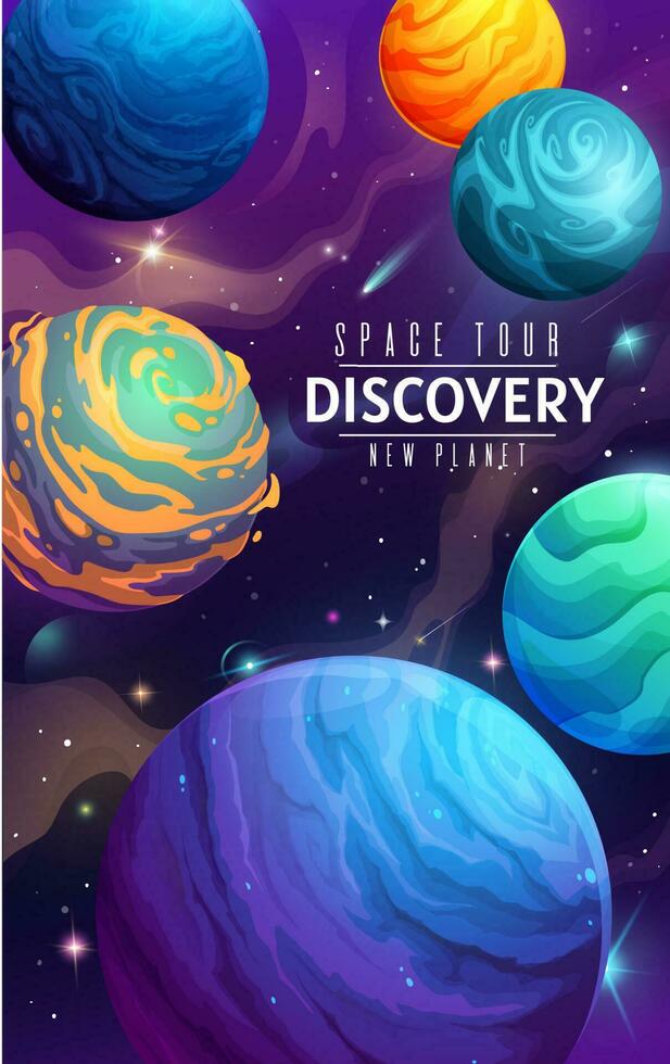 Cartoon galaxy, outer space alien planets poster vector