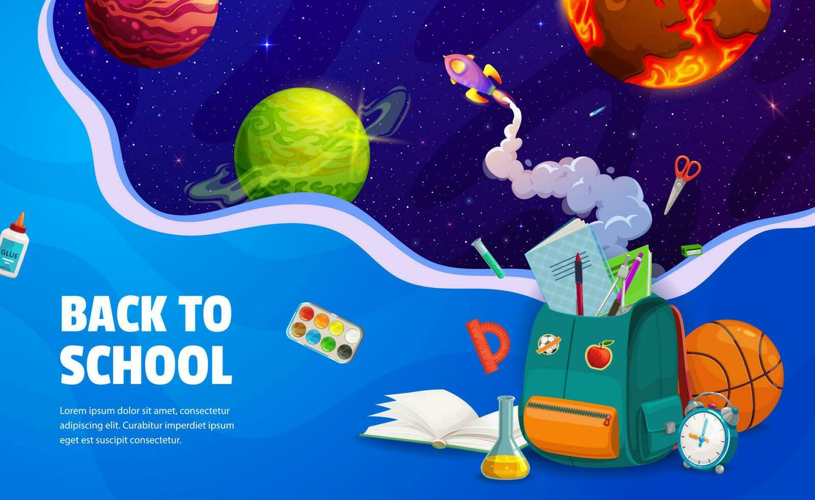 espalda a colegio papel cortar póster con espacio planetas vector