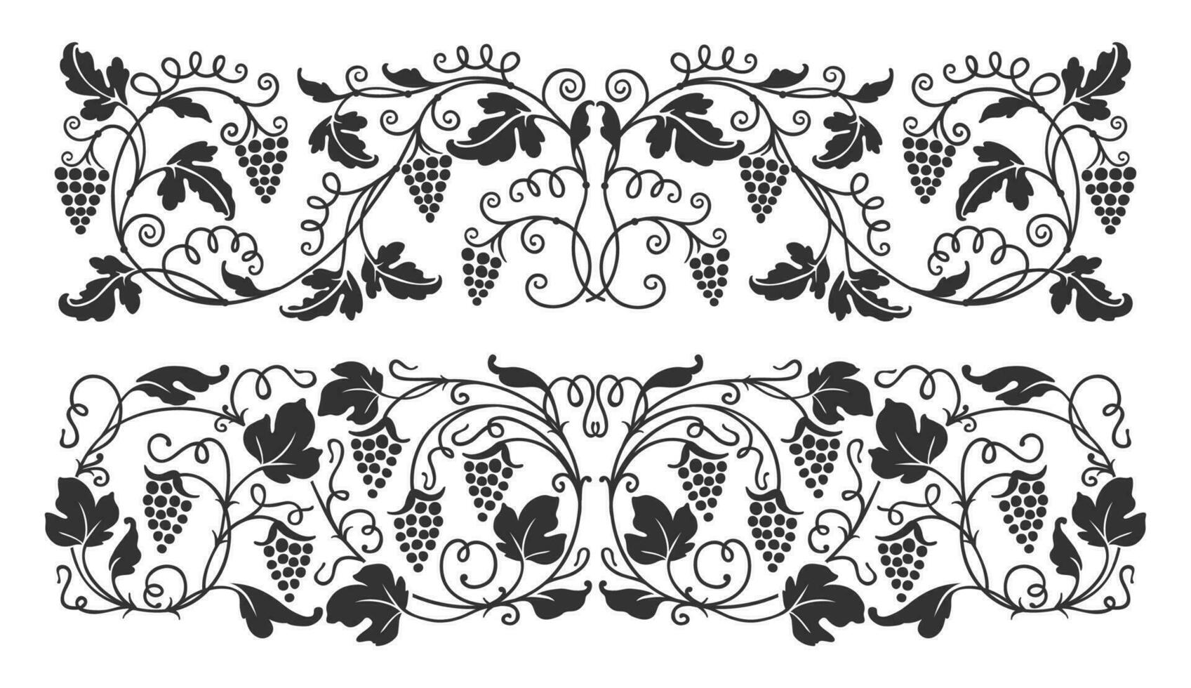 Grape vine ornament, wine border, vineyard branch vector