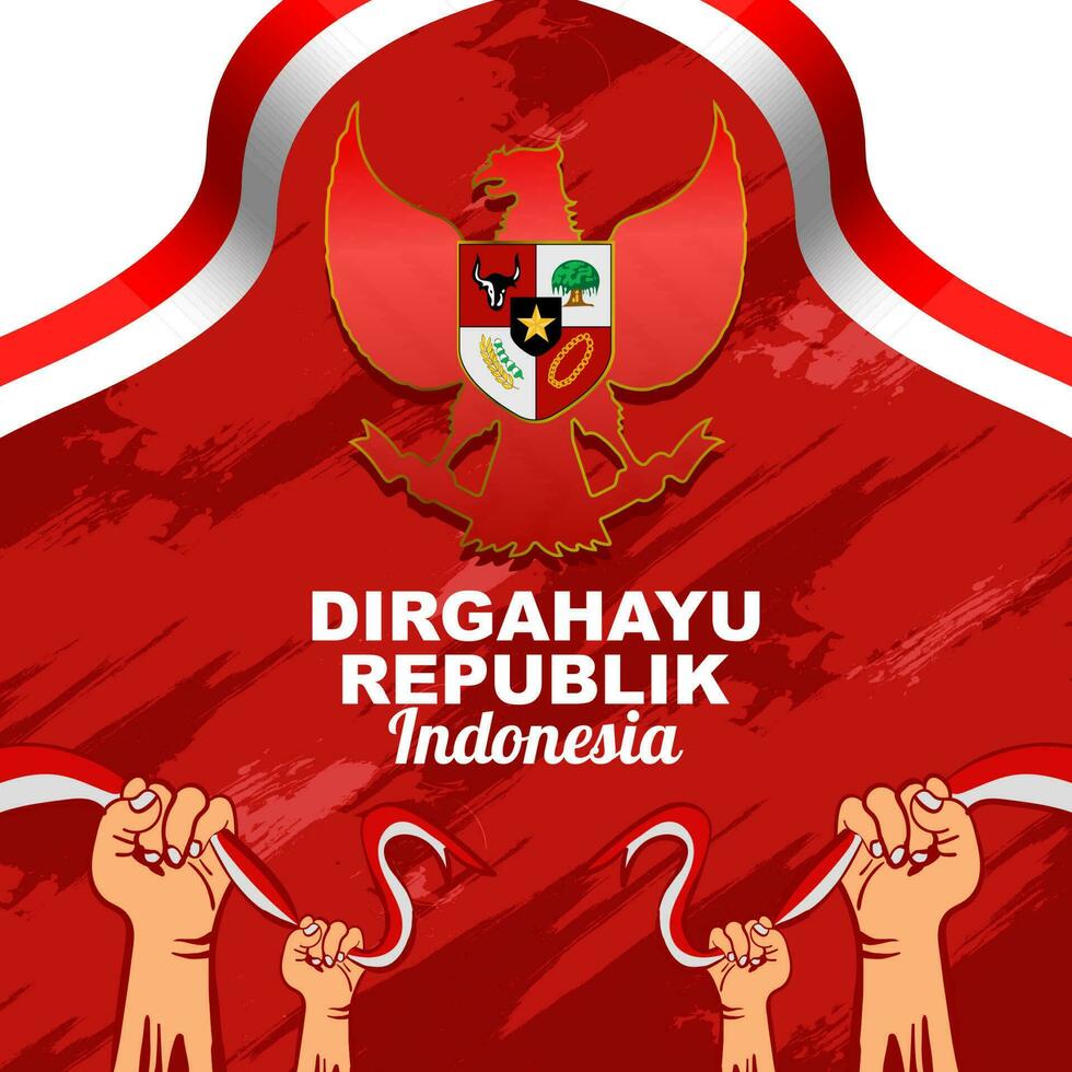 Indonesia independence day 17th august, greeting design with red and white flag ribbon decoration and Pancasila symbol, vector design illustration